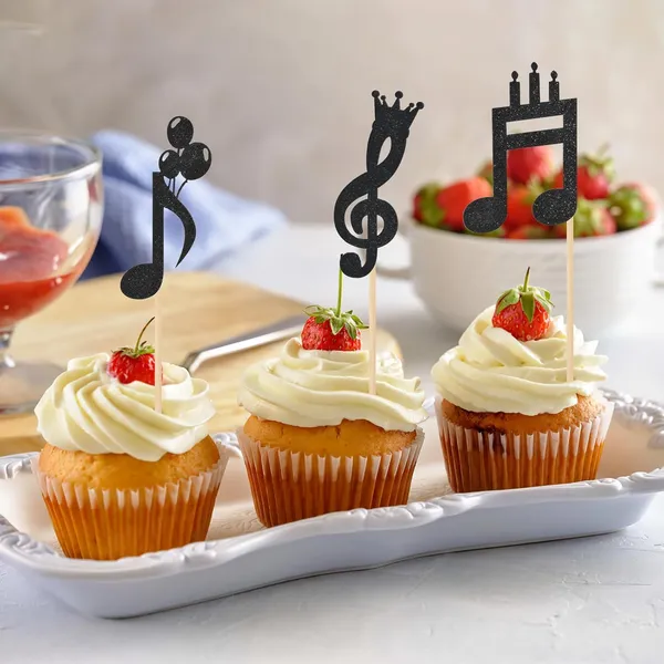 Multicollor_Music_Theme_Cupcake_Toppers_|_Black_Glitter_Musical_Notes_Cake_Picks_|_Party_Decorations_For_Birthday,_Concert,_Music_School_Events,_Singing_Parties,_Cupcakes_&_Desserts_|_Pack_Of_24
