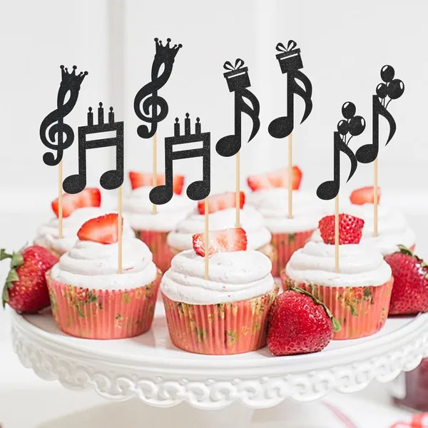 Multicollor_Music_Theme_Cupcake_Toppers_|_Black_Glitter_Musical_Notes_Cake_Picks_|_Party_Decorations_For_Birthday,_Concert,_Music_School_Events,_Singing_Parties,_Cupcakes_&_Desserts_|_Pack_Of_24