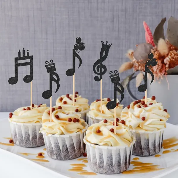 Multicollor_Music_Theme_Cupcake_Toppers_|_Black_Glitter_Musical_Notes_Cake_Picks_|_Party_Decorations_For_Birthday,_Concert,_Music_School_Events,_Singing_Parties,_Cupcakes_&_Desserts_|_Pack_Of_24