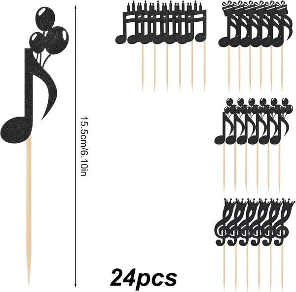 Multicollor_Music_Theme_Cupcake_Toppers_|_Black_Glitter_Musical_Notes_Cake_Picks_|_Party_Decorations_For_Birthday,_Concert,_Music_School_Events,_Singing_Parties,_Cupcakes_&_Desserts_|_Pack_Of_24