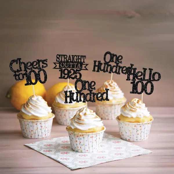 Multicollor_24Pcs_Happy_100Th_Birthday_Cupcake_Toppers_|_Cheers_To_100_Years_Glitter_Cupcake_Picks_|_Straight_Outta_1925_Cake_Decorations_|_100Th_Birthday_Or_Anniversary_Party_Supplies_Â€“_Black