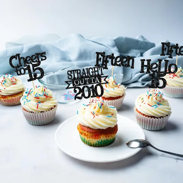 Multicollor_24Pcs_Happy_15Th_Birthday_Cupcake_Toppers_|_Cheers_To_15_Years_Glitter_Cupcake_Picks_|_Straight_Outta_2010_Cake_Decorations_|_15Th_Birthday_Or_Anniversary_Party_Supplies_Â€“_Black