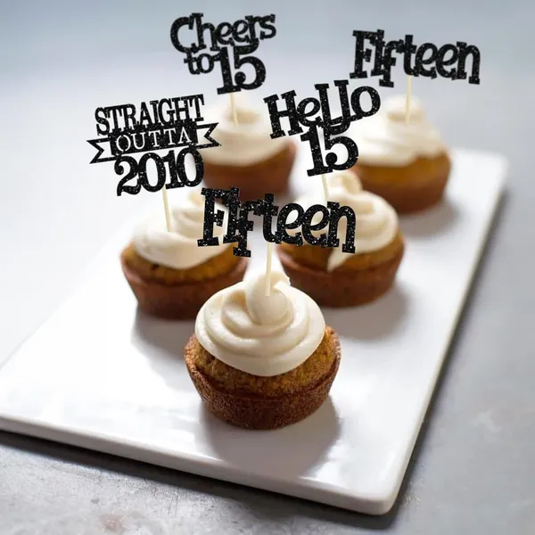Multicollor_24Pcs_Happy_15Th_Birthday_Cupcake_Toppers_|_Cheers_To_15_Years_Glitter_Cupcake_Picks_|_Straight_Outta_2010_Cake_Decorations_|_15Th_Birthday_Or_Anniversary_Party_Supplies_Â€“_Black