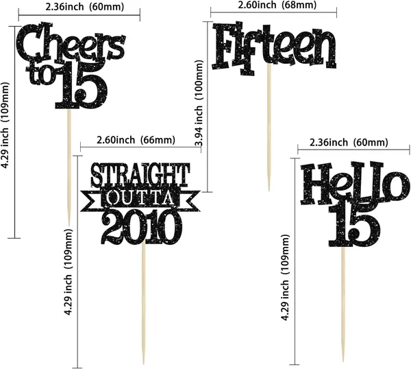Multicollor_24Pcs_Happy_15Th_Birthday_Cupcake_Toppers_|_Cheers_To_15_Years_Glitter_Cupcake_Picks_|_Straight_Outta_2010_Cake_Decorations_|_15Th_Birthday_Or_Anniversary_Party_Supplies_Â€“_Black