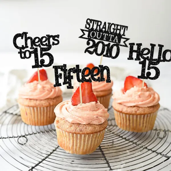 Multicollor_24Pcs_Happy_15Th_Birthday_Cupcake_Toppers_|_Cheers_To_15_Years_Glitter_Cupcake_Picks_|_Straight_Outta_2010_Cake_Decorations_|_15Th_Birthday_Or_Anniversary_Party_Supplies_Â€“_Black