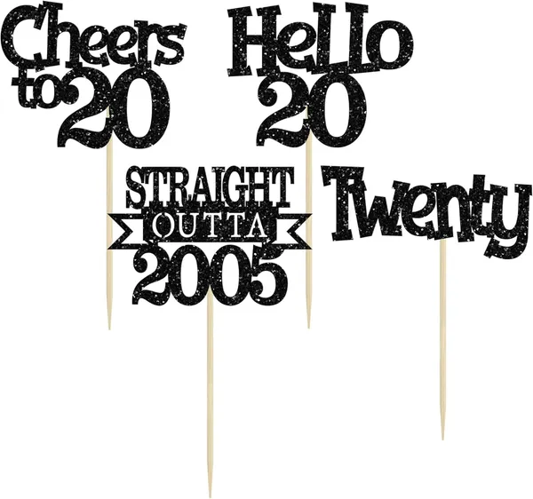 Multicollor_24Pcs_Happy_20Th_Birthday_Cupcake_Toppers_|_Cheers_To_20_Years_Glitter_Cupcake_Picks_|_Straight_Outta_2005_Cake_Decorations_|_20Th_Birthday_Or_Anniversary_Party_Supplies_Â€“_Black