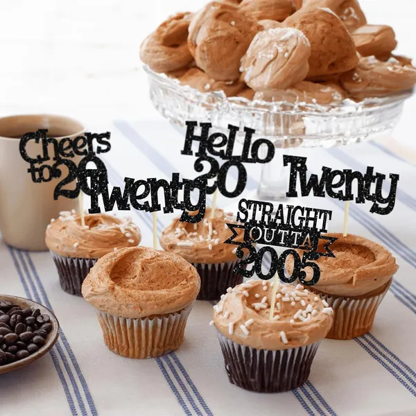 Multicollor_24Pcs_Happy_20Th_Birthday_Cupcake_Toppers_|_Cheers_To_20_Years_Glitter_Cupcake_Picks_|_Straight_Outta_2005_Cake_Decorations_|_20Th_Birthday_Or_Anniversary_Party_Supplies_Â€“_Black