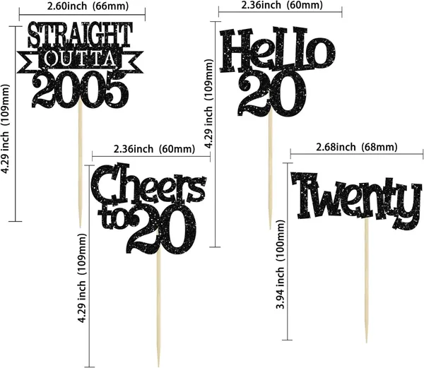 Multicollor_24Pcs_Happy_20Th_Birthday_Cupcake_Toppers_|_Cheers_To_20_Years_Glitter_Cupcake_Picks_|_Straight_Outta_2005_Cake_Decorations_|_20Th_Birthday_Or_Anniversary_Party_Supplies_Â€“_Black