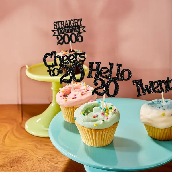 Multicollor_24Pcs_Happy_20Th_Birthday_Cupcake_Toppers_|_Cheers_To_20_Years_Glitter_Cupcake_Picks_|_Straight_Outta_2005_Cake_Decorations_|_20Th_Birthday_Or_Anniversary_Party_Supplies_Â€“_Black