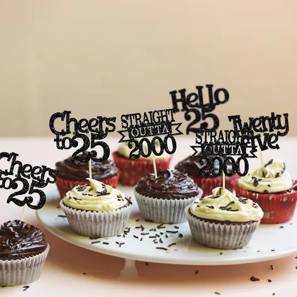 Multicollor_24Pcs_Happy_25Th_Birthday_Cupcake_Toppers_|_Cheers_To_25_Years_Glitter_Cupcake_Picks_|_Straight_Outta_2000_Cake_Decorations_|_25Th_Birthday_Or_Anniversary_Party_Supplies_Â€“_Black