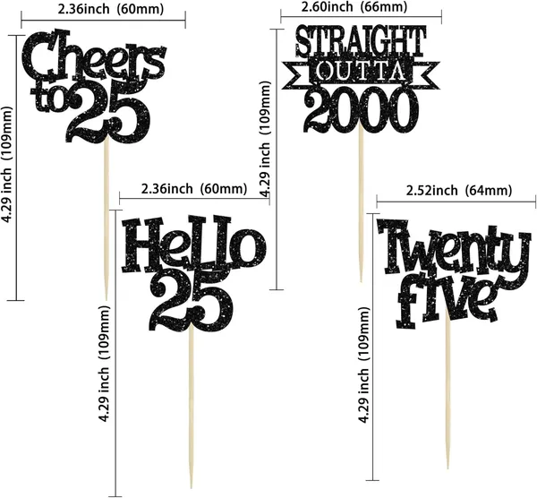 Multicollor_24Pcs_Happy_25Th_Birthday_Cupcake_Toppers_|_Cheers_To_25_Years_Glitter_Cupcake_Picks_|_Straight_Outta_2000_Cake_Decorations_|_25Th_Birthday_Or_Anniversary_Party_Supplies_Â€“_Black