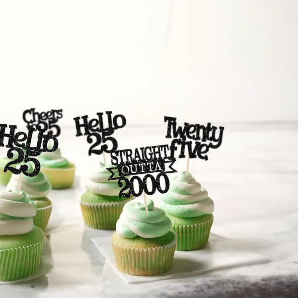 Multicollor_24Pcs_Happy_25Th_Birthday_Cupcake_Toppers_|_Cheers_To_25_Years_Glitter_Cupcake_Picks_|_Straight_Outta_2000_Cake_Decorations_|_25Th_Birthday_Or_Anniversary_Party_Supplies_Â€“_Black