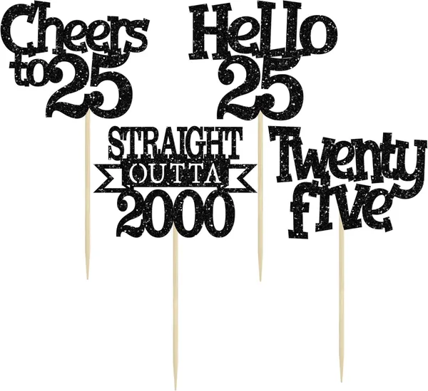 Multicollor_24Pcs_Happy_25Th_Birthday_Cupcake_Toppers_|_Cheers_To_25_Years_Glitter_Cupcake_Picks_|_Straight_Outta_2000_Cake_Decorations_|_25Th_Birthday_Or_Anniversary_Party_Supplies_Â€“_Black