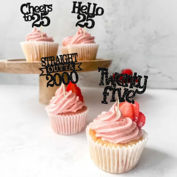 Multicollor_24Pcs_Happy_25Th_Birthday_Cupcake_Toppers_|_Cheers_To_25_Years_Glitter_Cupcake_Picks_|_Straight_Outta_2000_Cake_Decorations_|_25Th_Birthday_Or_Anniversary_Party_Supplies_Â€“_Black