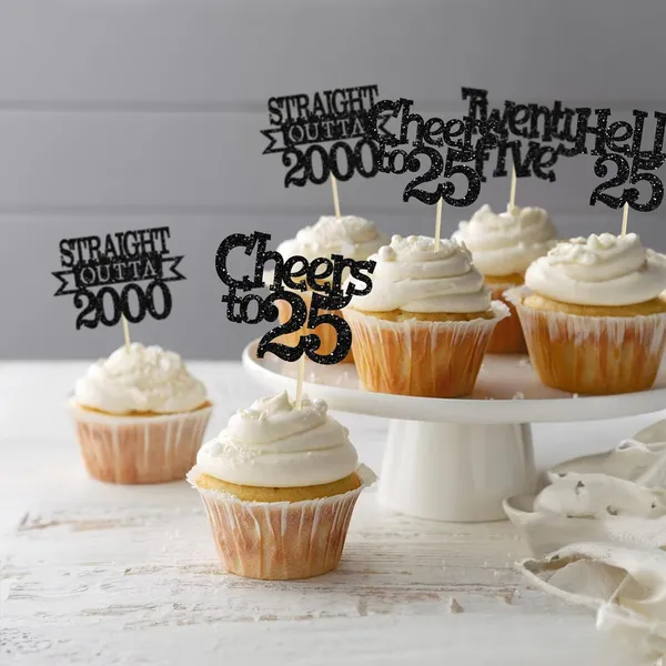 Multicollor_24Pcs_Happy_25Th_Birthday_Cupcake_Toppers_|_Cheers_To_25_Years_Glitter_Cupcake_Picks_|_Straight_Outta_2000_Cake_Decorations_|_25Th_Birthday_Or_Anniversary_Party_Supplies_Â€“_Black