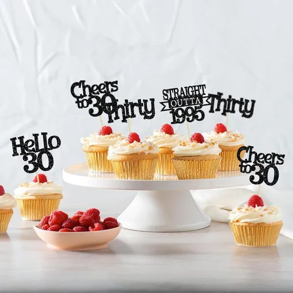 Multicollor_24Pcs_Happy_30Th_Birthday_Cupcake_Toppers_|_Cheers_To_30_Years_Glitter_Cupcake_Picks_|_Straight_Outta_1995_Cake_Decorations_|_30Th_Birthday_Or_Anniversary_Party_Supplies_Â€“_Black