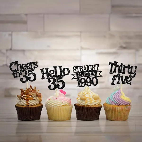 Multicollor_24Pcs_Happy_35Th_Birthday_Cupcake_Toppers_|_Cheers_To_35_Years_Glitter_Cupcake_Picks_|_Straight_Outta_1990_Cake_Decorations_|_35Th_Birthday_Or_Anniversary_Party_Supplies_Â€“_Black
