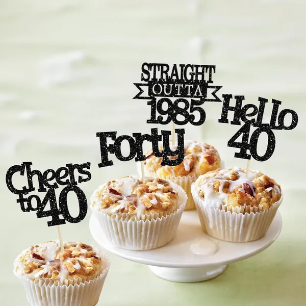 Multicollor_24Pcs_Happy_40Th_Birthday_Cupcake_Toppers_|_Cheers_To_40_Years_Glitter_Cupcake_Picks_|_Straight_Outta_1985_Cake_Decorations_|_40Th_Birthday_Or_Anniversary_Party_Supplies_Â€“_Black