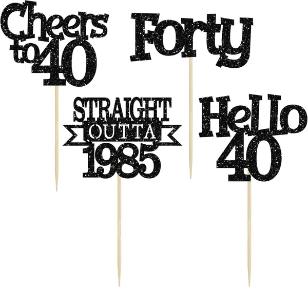 Multicollor_24Pcs_Happy_40Th_Birthday_Cupcake_Toppers_|_Cheers_To_40_Years_Glitter_Cupcake_Picks_|_Straight_Outta_1985_Cake_Decorations_|_40Th_Birthday_Or_Anniversary_Party_Supplies_Â€“_Black