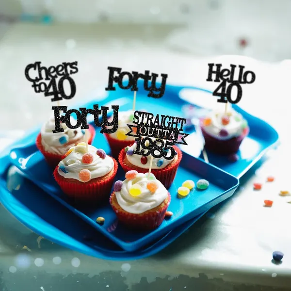 Multicollor_24Pcs_Happy_40Th_Birthday_Cupcake_Toppers_|_Cheers_To_40_Years_Glitter_Cupcake_Picks_|_Straight_Outta_1985_Cake_Decorations_|_40Th_Birthday_Or_Anniversary_Party_Supplies_Â€“_Black