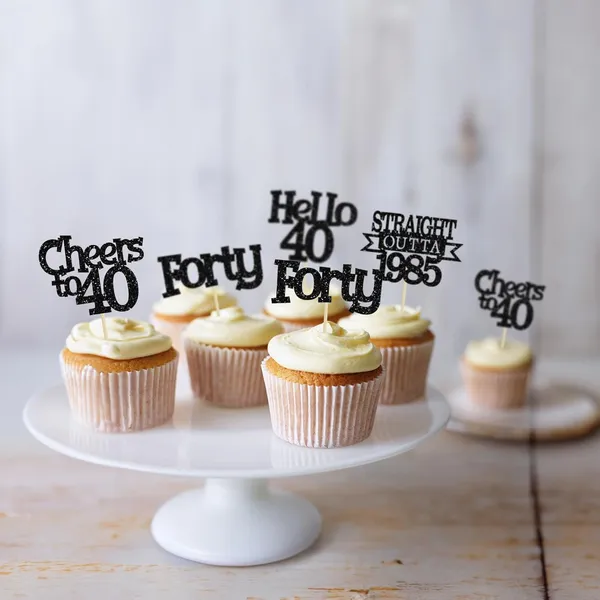 Multicollor_24Pcs_Happy_40Th_Birthday_Cupcake_Toppers_|_Cheers_To_40_Years_Glitter_Cupcake_Picks_|_Straight_Outta_1985_Cake_Decorations_|_40Th_Birthday_Or_Anniversary_Party_Supplies_Â€“_Black