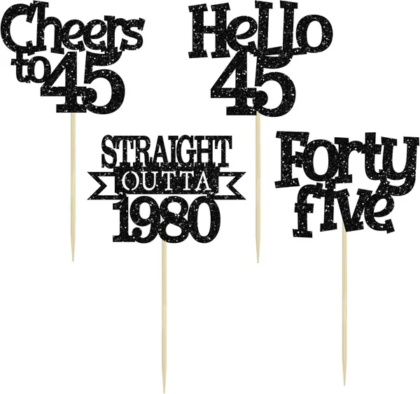 Multicollor_24Pcs_Happy_45Th_Birthday_Cupcake_Toppers_|_Cheers_To_45_Years_Glitter_Cupcake_Picks_|_Straight_Outta_1980_Cake_Decorations_|_45Th_Birthday_Or_Anniversary_Party_Supplies_Â€“_Black