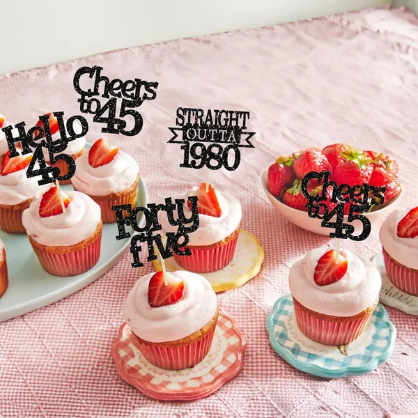 Multicollor_24Pcs_Happy_45Th_Birthday_Cupcake_Toppers_|_Cheers_To_45_Years_Glitter_Cupcake_Picks_|_Straight_Outta_1980_Cake_Decorations_|_45Th_Birthday_Or_Anniversary_Party_Supplies_Â€“_Black