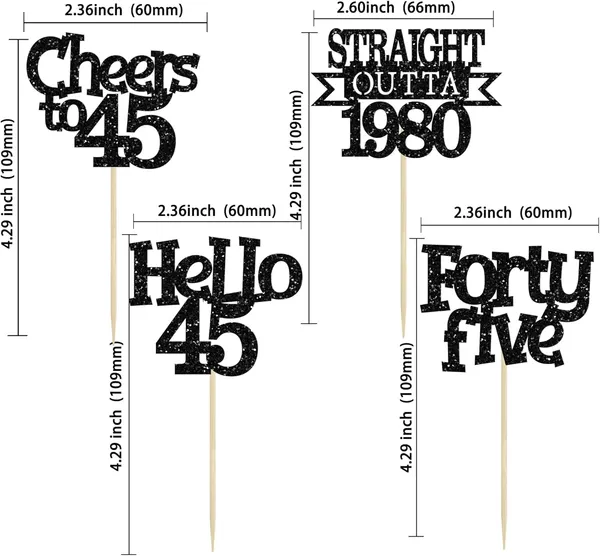 Multicollor_24Pcs_Happy_45Th_Birthday_Cupcake_Toppers_|_Cheers_To_45_Years_Glitter_Cupcake_Picks_|_Straight_Outta_1980_Cake_Decorations_|_45Th_Birthday_Or_Anniversary_Party_Supplies_Â€“_Black