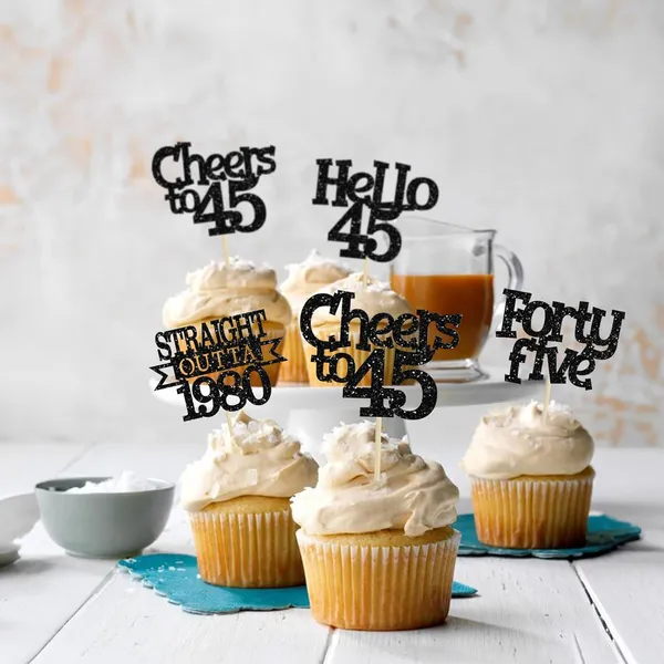 Multicollor_24Pcs_Happy_45Th_Birthday_Cupcake_Toppers_|_Cheers_To_45_Years_Glitter_Cupcake_Picks_|_Straight_Outta_1980_Cake_Decorations_|_45Th_Birthday_Or_Anniversary_Party_Supplies_Â€“_Black