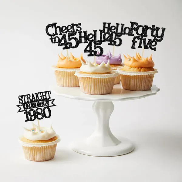 Multicollor_24Pcs_Happy_45Th_Birthday_Cupcake_Toppers_|_Cheers_To_45_Years_Glitter_Cupcake_Picks_|_Straight_Outta_1980_Cake_Decorations_|_45Th_Birthday_Or_Anniversary_Party_Supplies_Â€“_Black