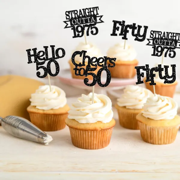 Multicollor_24Pcs_Happy_50Th_Birthday_Cupcake_Toppers_|_Cheers_To_50_Years_Glitter_Cupcake_Picks_|_Straight_Outta_1975_Cake_Decorations_|_50Th_Birthday_Or_Anniversary_Party_Supplies_Â€“_Black