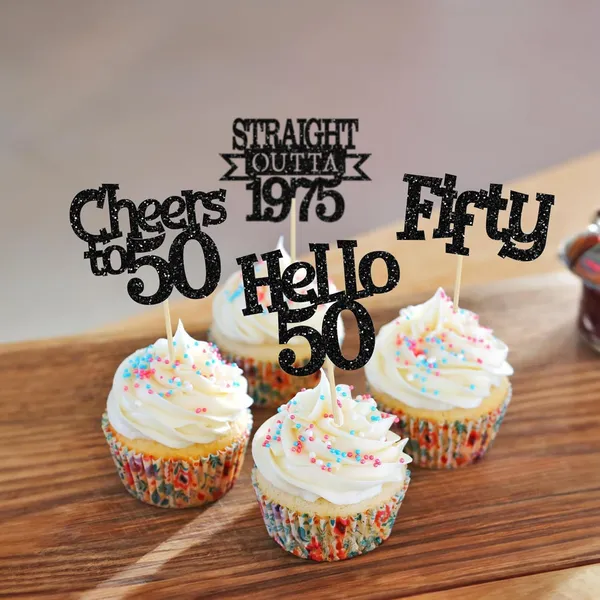Multicollor_24Pcs_Happy_50Th_Birthday_Cupcake_Toppers_|_Cheers_To_50_Years_Glitter_Cupcake_Picks_|_Straight_Outta_1975_Cake_Decorations_|_50Th_Birthday_Or_Anniversary_Party_Supplies_Â€“_Black