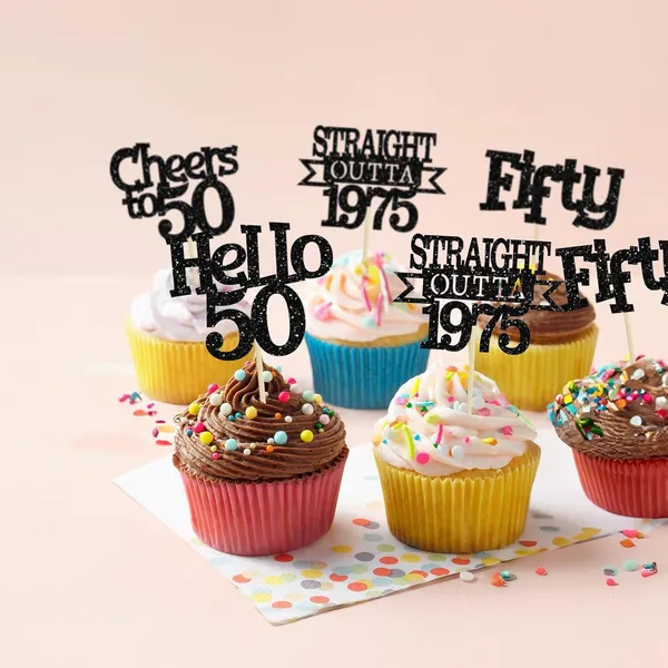 Multicollor_24Pcs_Happy_50Th_Birthday_Cupcake_Toppers_|_Cheers_To_50_Years_Glitter_Cupcake_Picks_|_Straight_Outta_1975_Cake_Decorations_|_50Th_Birthday_Or_Anniversary_Party_Supplies_Â€“_Black