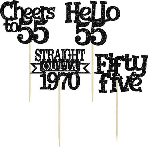 Multicollor_24Pcs_Happy_55Th_Birthday_Cupcake_Toppers_|_Cheers_To_55_Years_Glitter_Cupcake_Picks_|_Straight_Outta_1970_Cake_Decorations_|_55Th_Birthday_Or_Anniversary_Party_Supplies_Â€“_Black