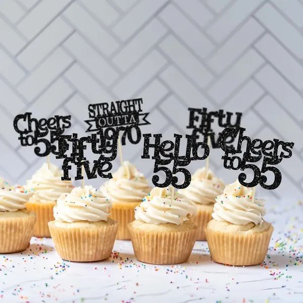 Multicollor_24Pcs_Happy_55Th_Birthday_Cupcake_Toppers_|_Cheers_To_55_Years_Glitter_Cupcake_Picks_|_Straight_Outta_1970_Cake_Decorations_|_55Th_Birthday_Or_Anniversary_Party_Supplies_Â€“_Black