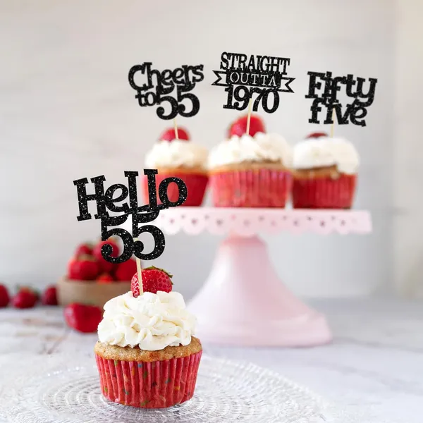 Multicollor_24Pcs_Happy_55Th_Birthday_Cupcake_Toppers_|_Cheers_To_55_Years_Glitter_Cupcake_Picks_|_Straight_Outta_1970_Cake_Decorations_|_55Th_Birthday_Or_Anniversary_Party_Supplies_Â€“_Black