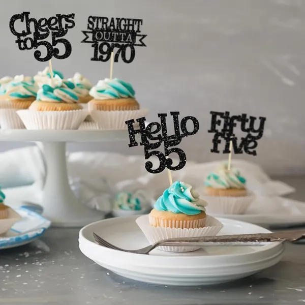Multicollor_24Pcs_Happy_55Th_Birthday_Cupcake_Toppers_|_Cheers_To_55_Years_Glitter_Cupcake_Picks_|_Straight_Outta_1970_Cake_Decorations_|_55Th_Birthday_Or_Anniversary_Party_Supplies_Â€“_Black