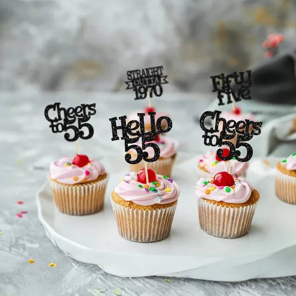 Multicollor_24Pcs_Happy_55Th_Birthday_Cupcake_Toppers_|_Cheers_To_55_Years_Glitter_Cupcake_Picks_|_Straight_Outta_1970_Cake_Decorations_|_55Th_Birthday_Or_Anniversary_Party_Supplies_Â€“_Black
