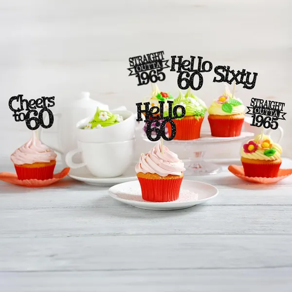 Multicollor_24Pcs_Happy_60Th_Birthday_Cupcake_Toppers_|_Cheers_To_60_Years_Glitter_Cupcake_Picks_|_Straight_Outta_1965_Cake_Decorations_|_60Th_Birthday_Or_Anniversary_Party_Supplies_Â€“_Black