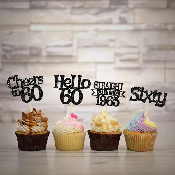 Multicollor_24Pcs_Happy_60Th_Birthday_Cupcake_Toppers_|_Cheers_To_60_Years_Glitter_Cupcake_Picks_|_Straight_Outta_1965_Cake_Decorations_|_60Th_Birthday_Or_Anniversary_Party_Supplies_Â€“_Black