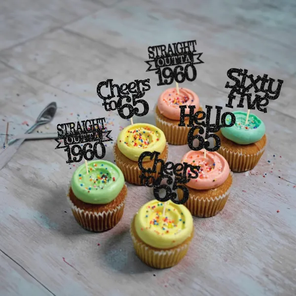 Multicollor_24Pcs_Happy_65Th_Birthday_Cupcake_Toppers_|_Cheers_To_65_Years_Glitter_Cupcake_Picks_|_Straight_Outta_1960_Cake_Decorations_|_65Th_Birthday_Or_Anniversary_Party_Supplies_Â€“_Black