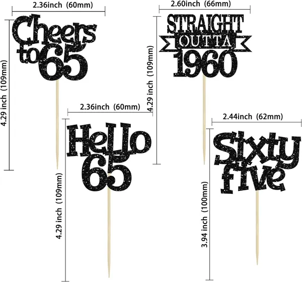 Multicollor_24Pcs_Happy_65Th_Birthday_Cupcake_Toppers_|_Cheers_To_65_Years_Glitter_Cupcake_Picks_|_Straight_Outta_1960_Cake_Decorations_|_65Th_Birthday_Or_Anniversary_Party_Supplies_Â€“_Black