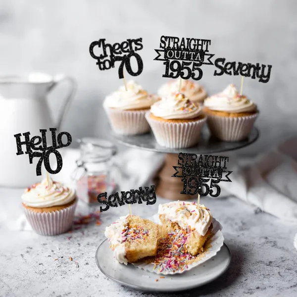 Multicollor_24Pcs_Happy_70Th_Birthday_Cupcake_Toppers_|_Cheers_To_70_Years_Glitter_Cupcake_Picks_|_Straight_Outta_1955_Cake_Decorations_|_70Th_Birthday_Or_Anniversary_Party_Supplies_Â€“_Black