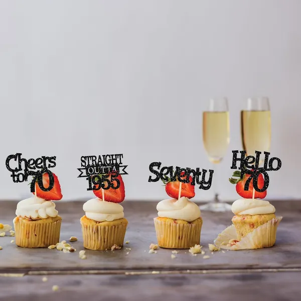 Multicollor_24Pcs_Happy_70Th_Birthday_Cupcake_Toppers_|_Cheers_To_70_Years_Glitter_Cupcake_Picks_|_Straight_Outta_1955_Cake_Decorations_|_70Th_Birthday_Or_Anniversary_Party_Supplies_Â€“_Black