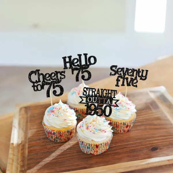 Multicollor_24Pcs_Happy_75Th_Birthday_Cupcake_Toppers_|_Cheers_To_75_Years_Glitter_Cupcake_Picks_|_Straight_Outta_1950_Cake_Decorations_|_75Th_Birthday_Or_Anniversary_Party_Supplies_Â€“_Black