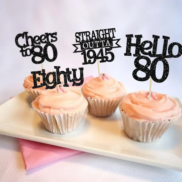 Multicollor_24Pcs_Happy_80Th_Birthday_Cupcake_Toppers_|_Cheers_To_80_Years_Glitter_Cupcake_Picks_|_Straight_Outta_1945_Cake_Decorations_|_80Th_Birthday_Or_Anniversary_Party_Supplies_Â€“_Black