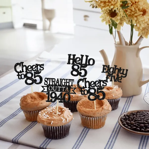Multicollor_24Pcs_Happy_85Th_Birthday_Cupcake_Toppers_|_Cheers_To_85_Years_Glitter_Cupcake_Picks_|_Straight_Outta_1940_Cake_Decorations_|_85Th_Birthday_Or_Anniversary_Party_Supplies_Â€“_Black