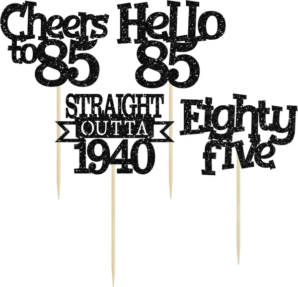 Multicollor_24Pcs_Happy_85Th_Birthday_Cupcake_Toppers_|_Cheers_To_85_Years_Glitter_Cupcake_Picks_|_Straight_Outta_1940_Cake_Decorations_|_85Th_Birthday_Or_Anniversary_Party_Supplies_Â€“_Black
