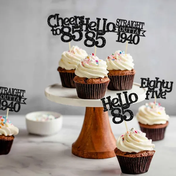 Multicollor_24Pcs_Happy_85Th_Birthday_Cupcake_Toppers_|_Cheers_To_85_Years_Glitter_Cupcake_Picks_|_Straight_Outta_1940_Cake_Decorations_|_85Th_Birthday_Or_Anniversary_Party_Supplies_Â€“_Black