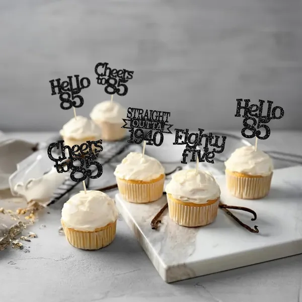 Multicollor_24Pcs_Happy_85Th_Birthday_Cupcake_Toppers_|_Cheers_To_85_Years_Glitter_Cupcake_Picks_|_Straight_Outta_1940_Cake_Decorations_|_85Th_Birthday_Or_Anniversary_Party_Supplies_Â€“_Black